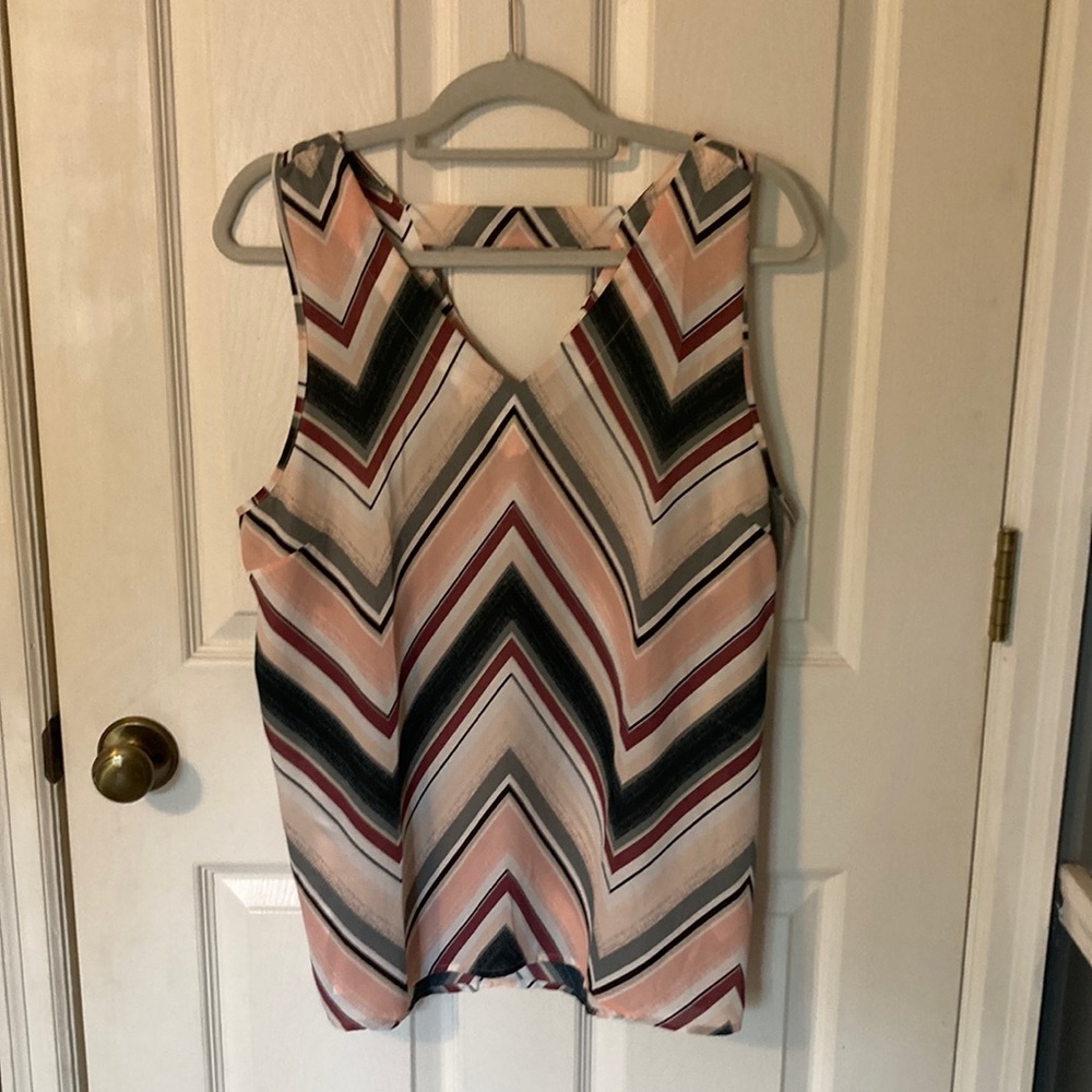 Maurices Sleeveless Pink and Black Striped Dressy Tank with T-Back Detail